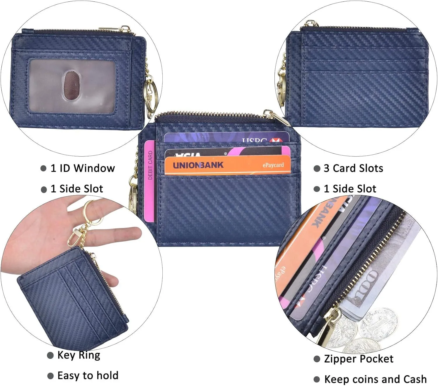 woogwin Slim RFID Credit Card Holder for Women Mini Front Pocket Wallet Purse With Keychain