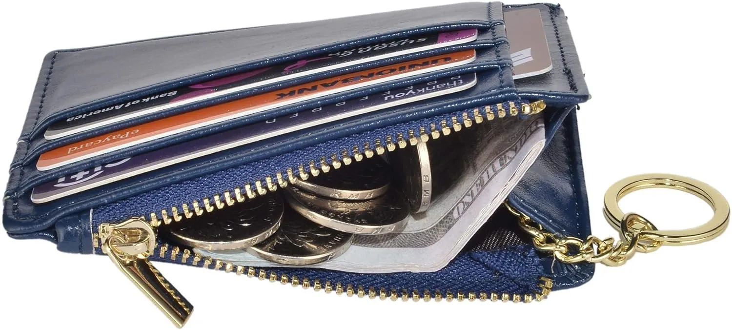 woogwin Slim RFID Credit Card Holder for Women Mini Front Pocket Wallet Purse With Keychain