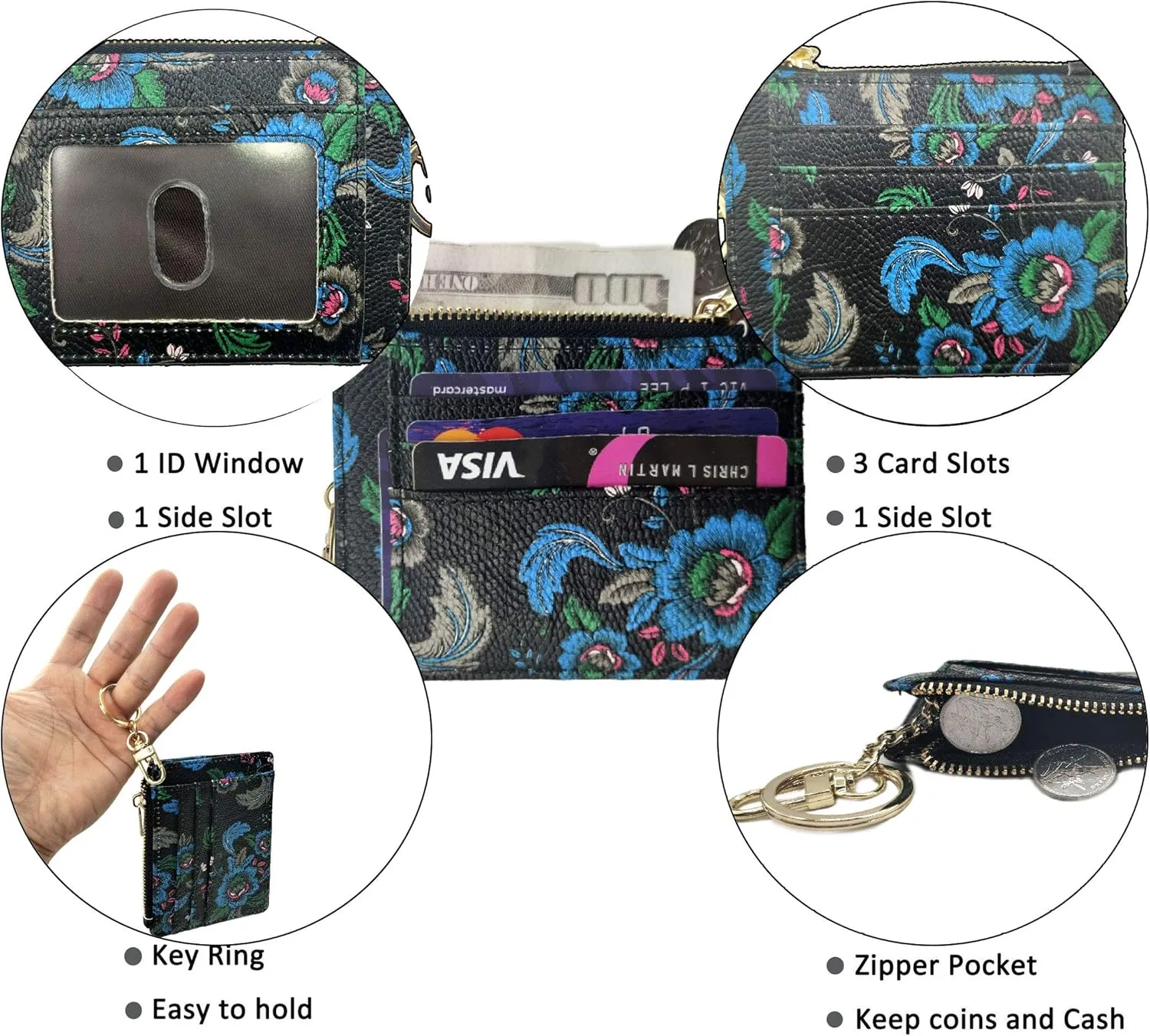 woogwin Slim RFID Credit Card Holder for Women Mini Front Pocket Wallet Purse With Keychain