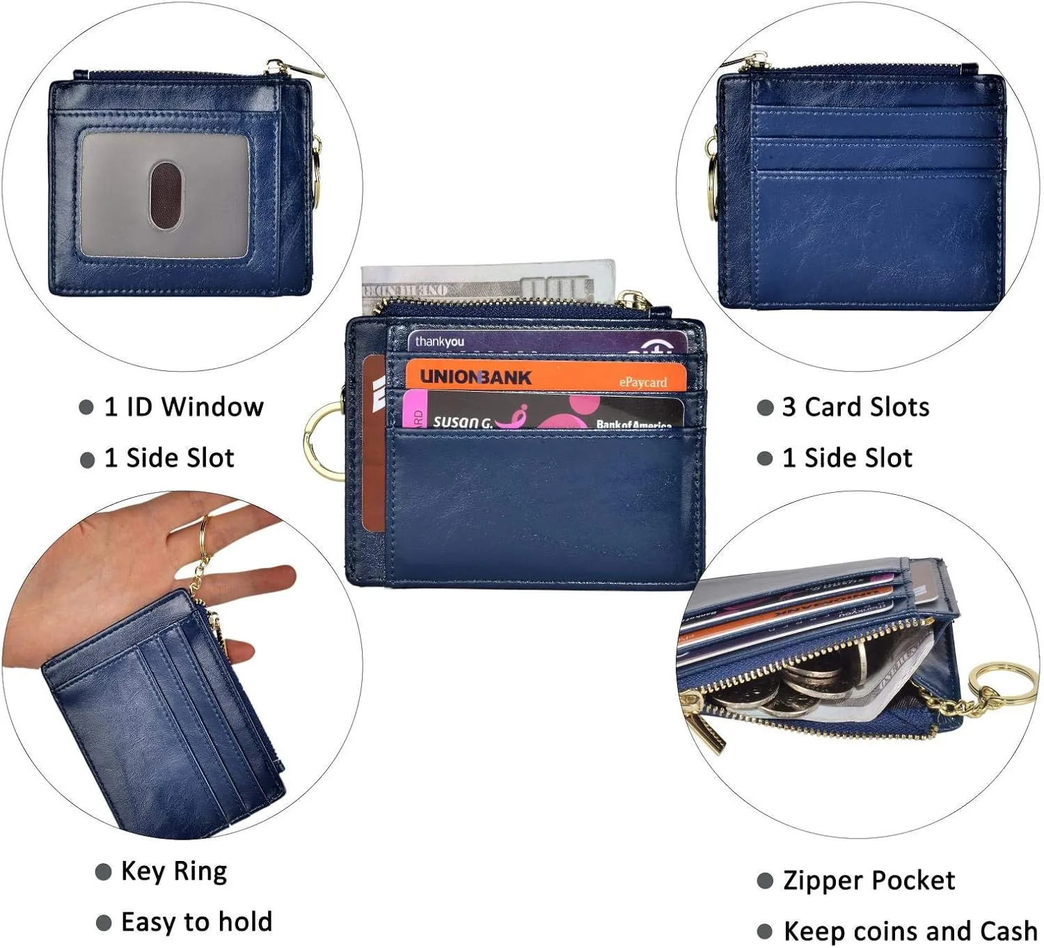 woogwin Slim RFID Credit Card Holder for Women Mini Front Pocket Wallet Purse With Keychain