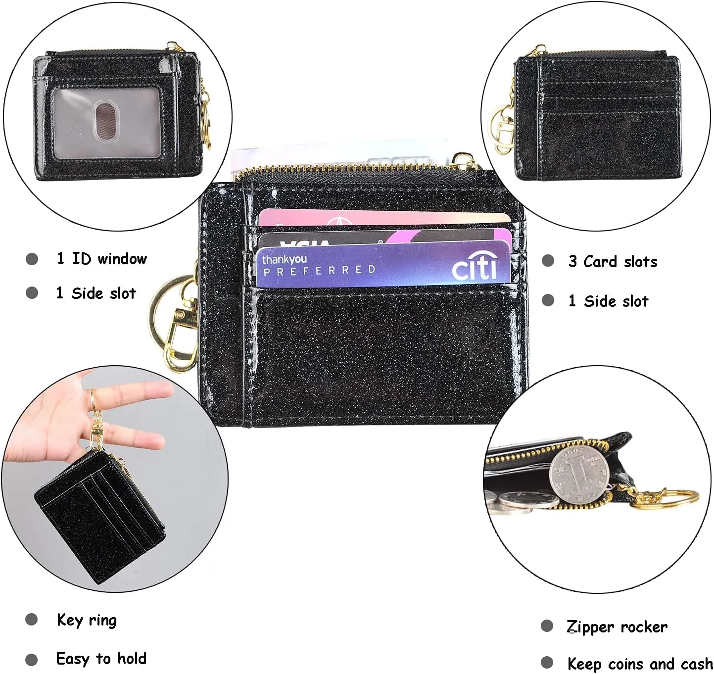 woogwin Slim RFID Credit Card Holder for Women Mini Front Pocket Wallet Purse With Keychain