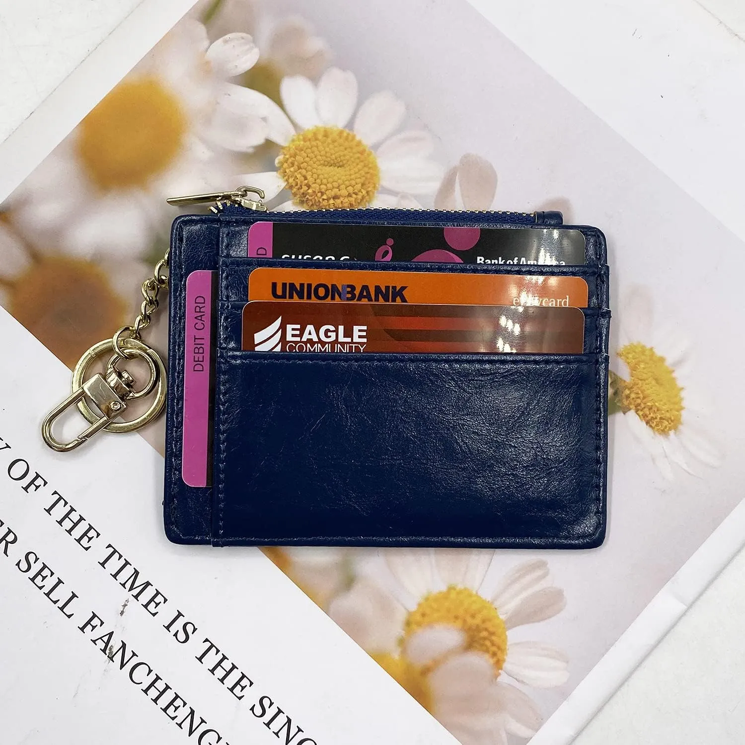 woogwin Slim RFID Credit Card Holder for Women Mini Front Pocket Wallet Purse With Keychain