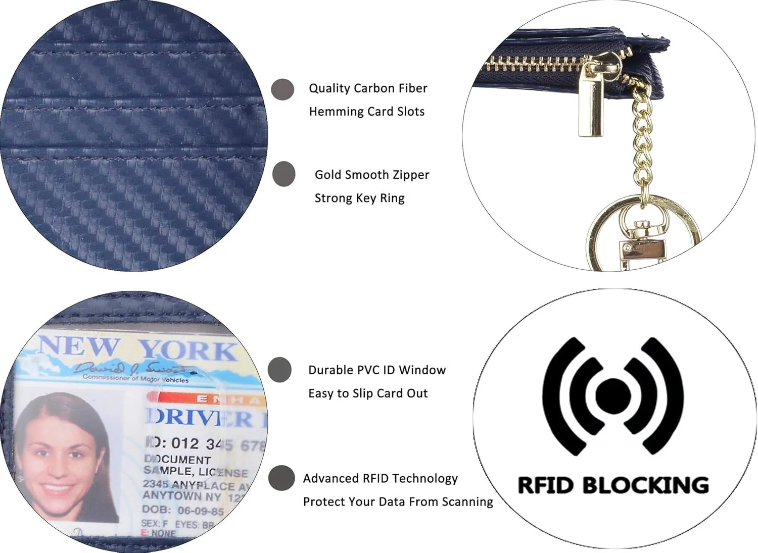woogwin Slim RFID Credit Card Holder for Women Mini Front Pocket Wallet Purse With Keychain