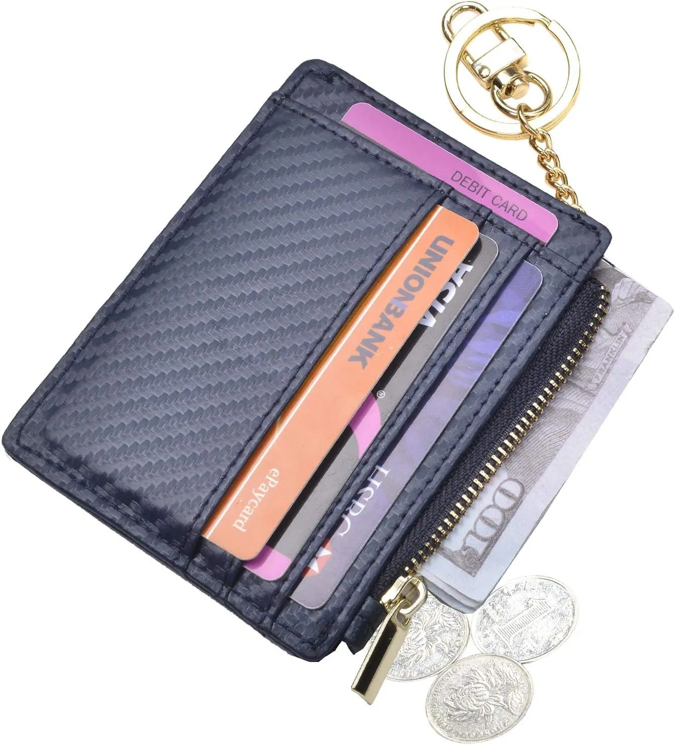 woogwin Slim RFID Credit Card Holder for Women Mini Front Pocket Wallet Purse With Keychain