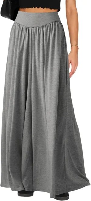Wowcarbazole Women's Wide Leg Pants Elastic High Waist Casual Lounge Loose Palazzo Pant with Pockets Flowy Fall Long Trousers