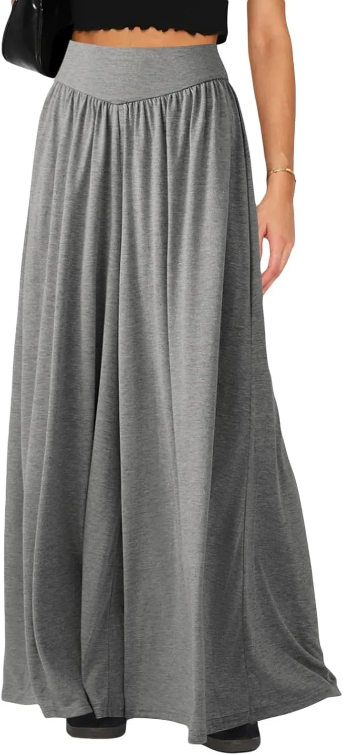 Wowcarbazole Women's Wide Leg Pants Elastic High Waist Casual Lounge Loose Palazzo Pant with Pockets Flowy Fall Long Trousers