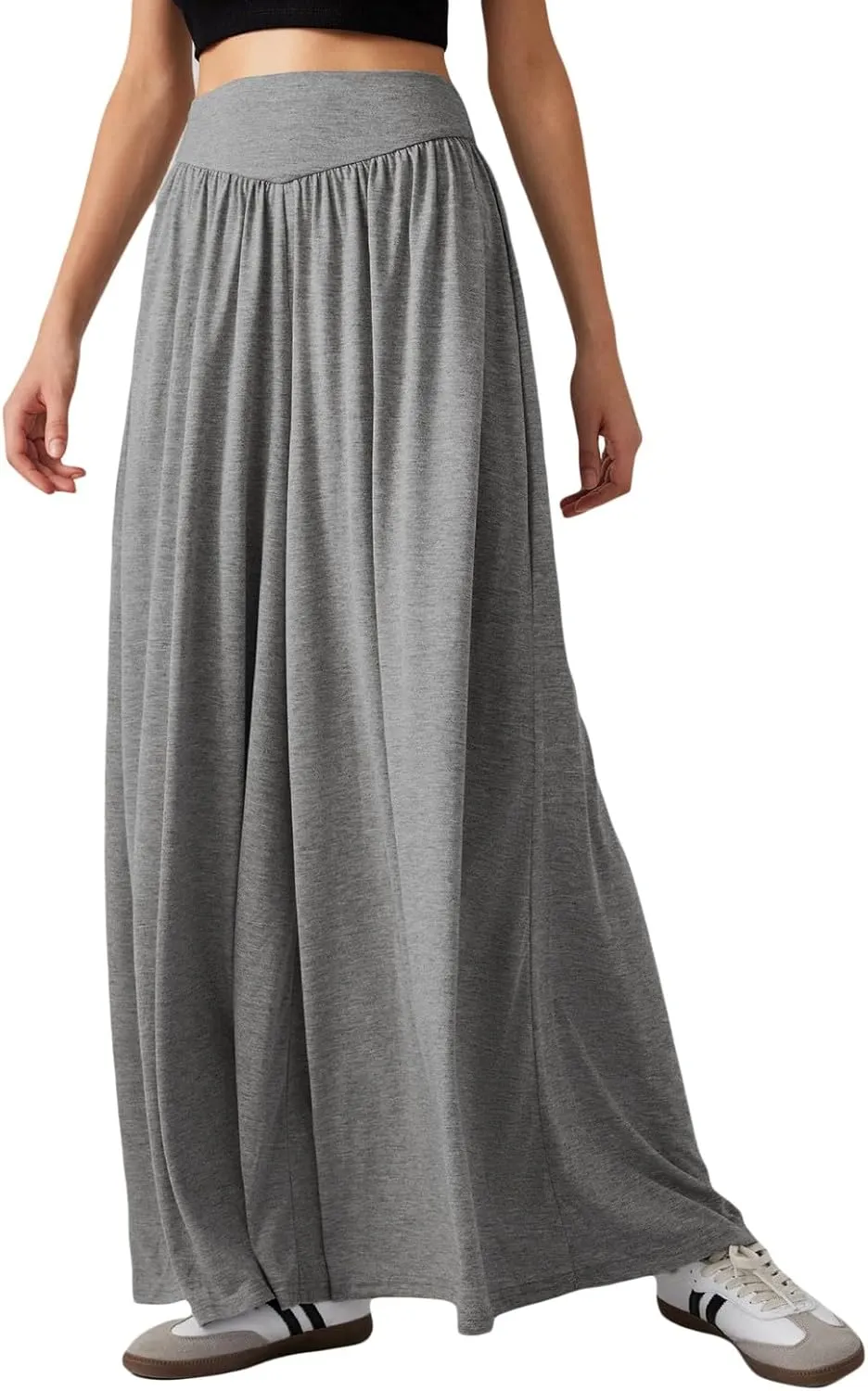 Wowcarbazole Women's Wide Leg Pants Elastic High Waist Casual Lounge Loose Palazzo Pant with Pockets Flowy Fall Long Trousers