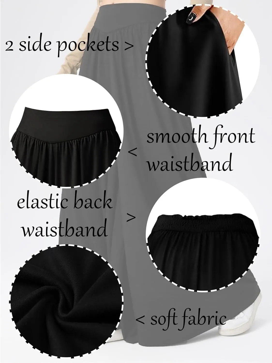 Wowcarbazole Women's Wide Leg Pants Elastic High Waist Casual Lounge Loose Palazzo Pant with Pockets Flowy Fall Long Trousers
