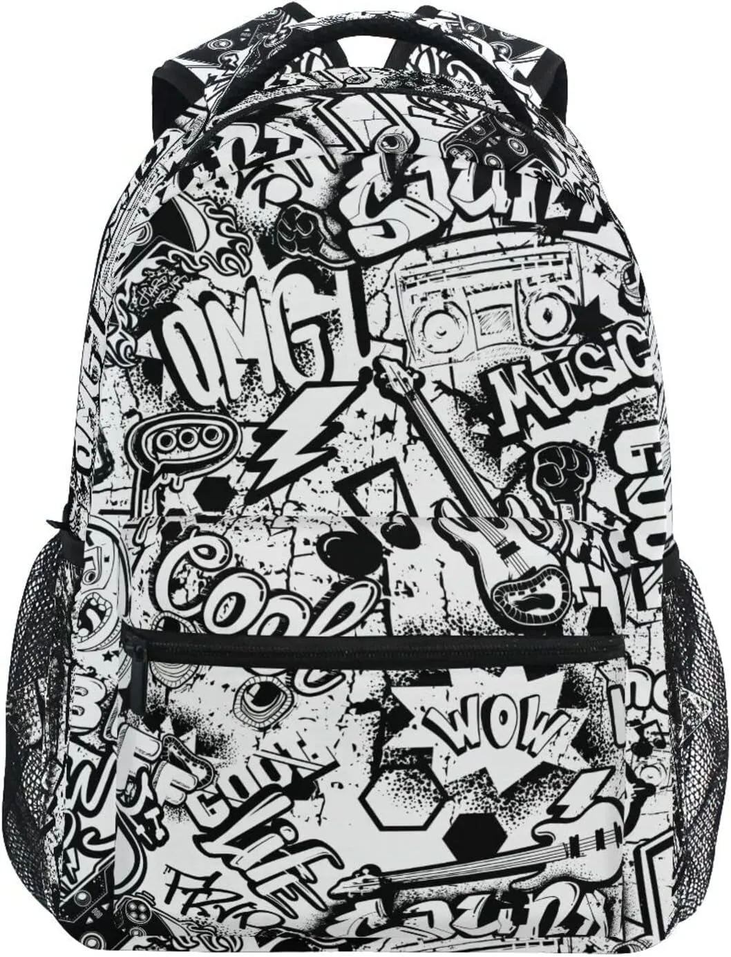 xigua Travel Backpack Black White Graffiti Laptop Backpack Water Resistant Casual Daypack for Men and Women