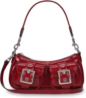 Y2K Shoulder Bag for Women,Burgundy Purse Cute Red Tote Crossbody Handbag Double Pocket Faux Leather Hobo Bag for Work