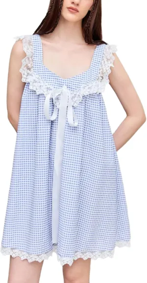 Y2k Women Bow Tie Front Mini Dress Ruffle Flying Sleeve Squared Neck Loose Flowy Babydoll Short Dresses Summer