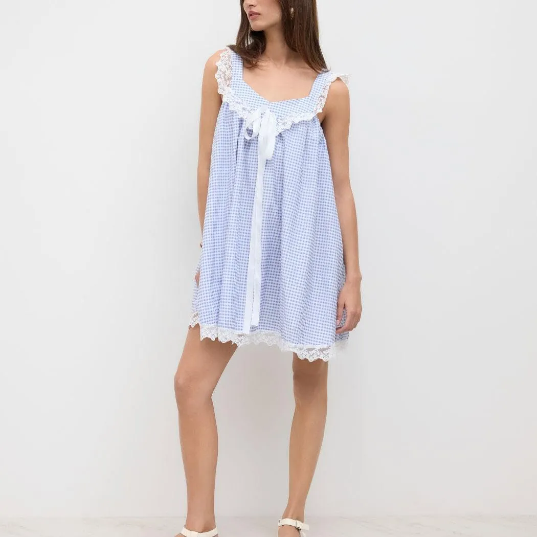Y2k Women Bow Tie Front Mini Dress Ruffle Flying Sleeve Squared Neck Loose Flowy Babydoll Short Dresses Summer