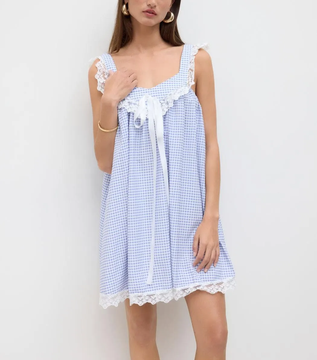 Y2k Women Bow Tie Front Mini Dress Ruffle Flying Sleeve Squared Neck Loose Flowy Babydoll Short Dresses Summer