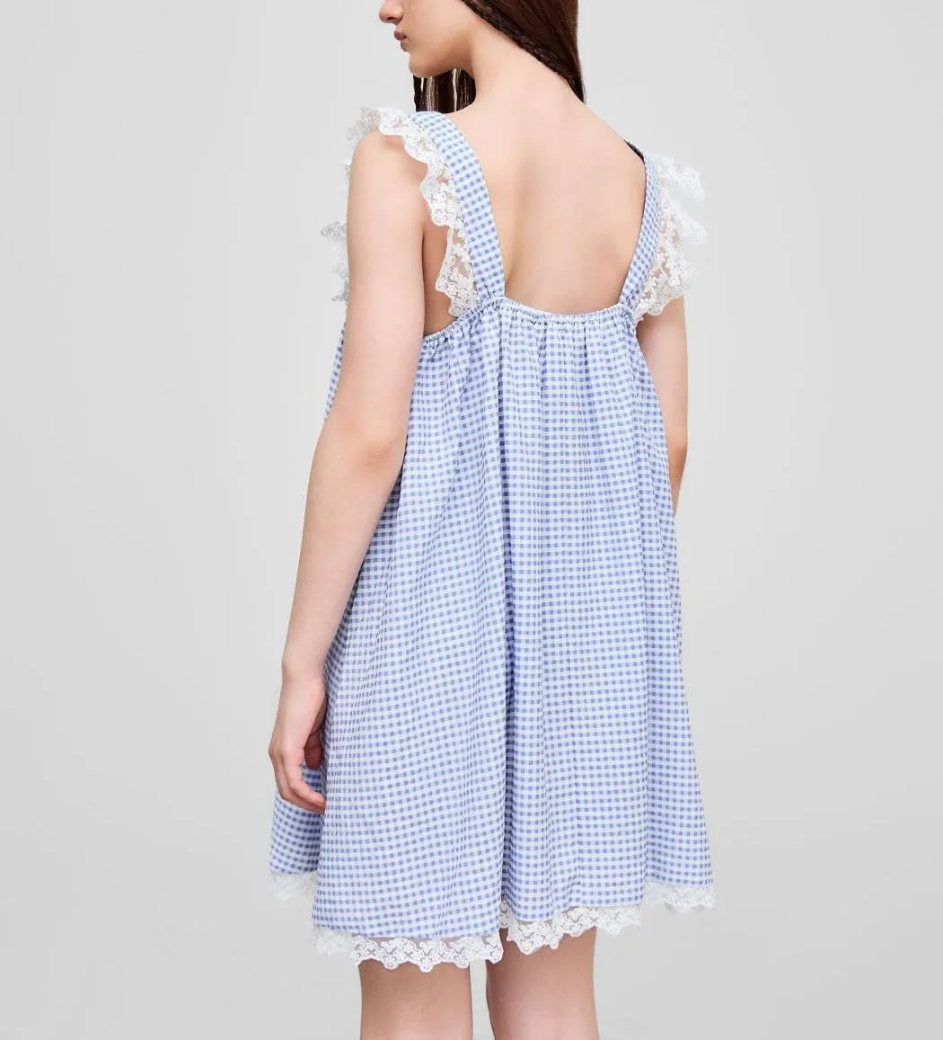 Y2k Women Bow Tie Front Mini Dress Ruffle Flying Sleeve Squared Neck Loose Flowy Babydoll Short Dresses Summer