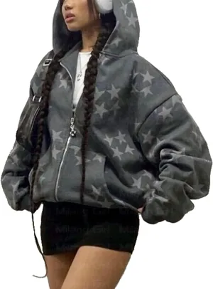 yamerbo Vintage Y2K Clothes Emo Zip Up Hoodie Long Sleeve Oversized Hooded Sweatshirt Harajuku Aesthetic Streetwear Jacket