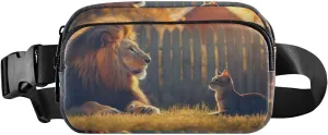 Yard Lion Cat Fanny Pack Water Resistant Waist Pack Sling Bag Purse for Women Men Travel Hiking