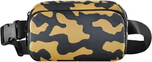 Yellow Black Camo Fanny Pack Water Resistant, Women Men Waist Pack Sling Bag Purse for Travel Hiking