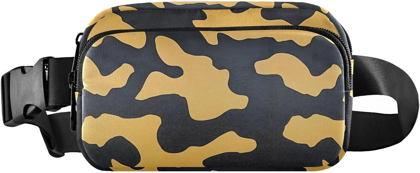 Yellow Black Camo Fanny Pack Water Resistant, Women Men Waist Pack Sling Bag Purse for Travel Hiking