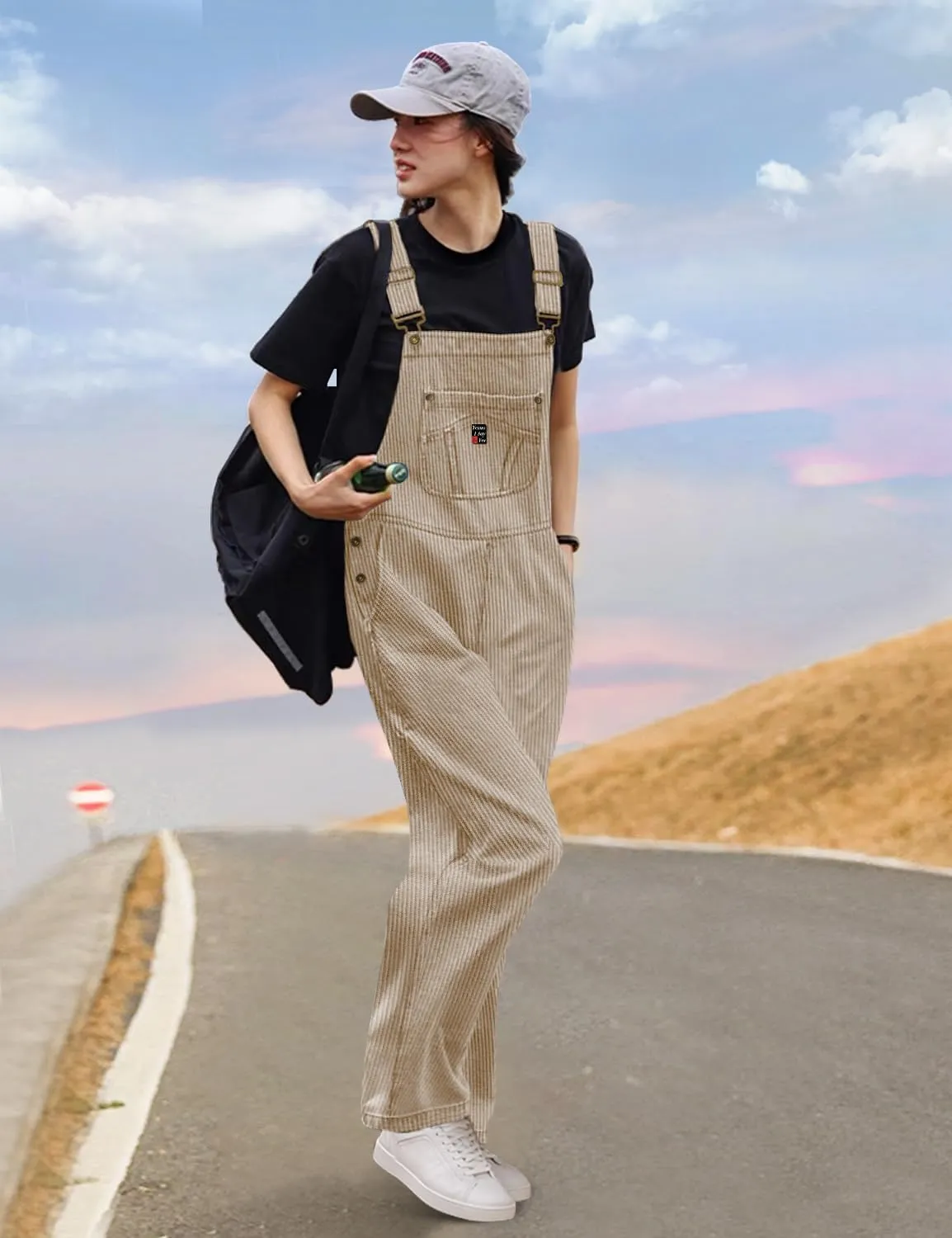 YESNO Women Corduroy Overalls Casual Adjustable Straps Bib Jumpsuits Fall Outfits with Side Buttons Closure and Pockets PCD