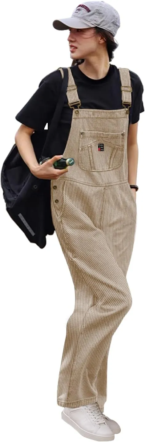 YESNO Women Corduroy Overalls Casual Adjustable Straps Bib Jumpsuits Fall Outfits with Side Buttons Closure and Pockets PCD