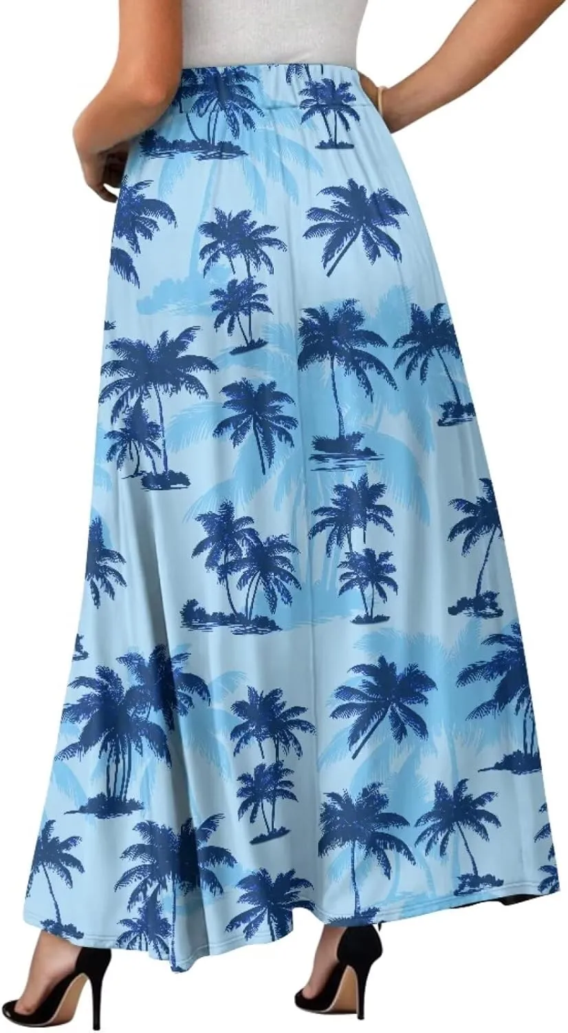 Yewattles Womens Printed Double Pocket Skirt Casual Long Maxi Skirt with Double Pockets Swing Dress