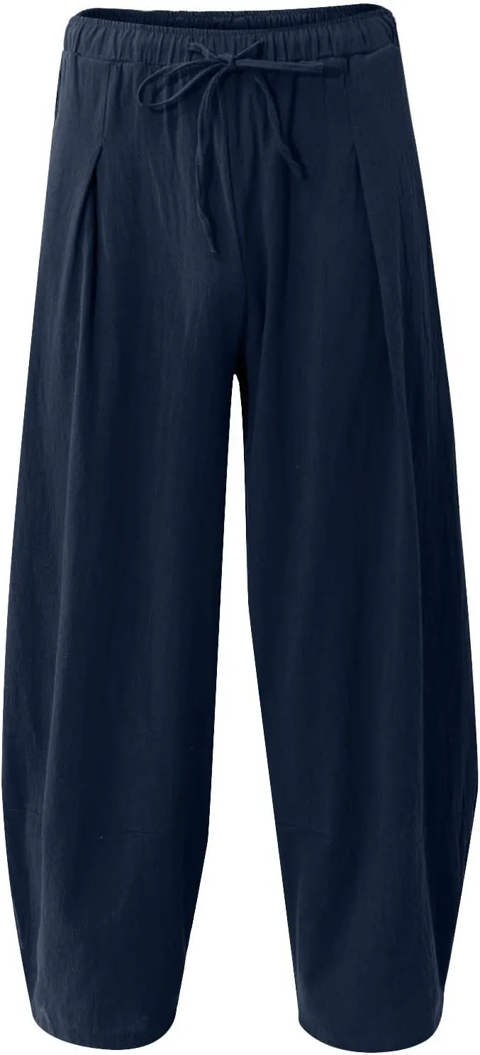 Ymosrh Mens Jeans Solid Color Linen Harem Pants Cotton Casual Trousers Wide Leg Pants Chino for Men
