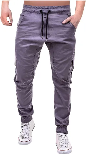 Ymosrh Men's Stretch Athletic Joggers - Solid Color Cargo Pants Sweatpants Trousers Casual Long Pants