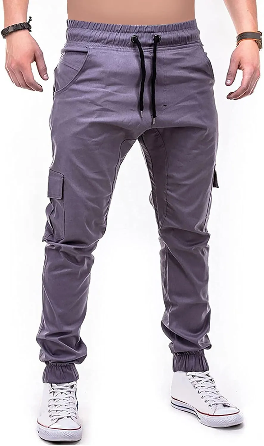 Ymosrh Men's Stretch Athletic Joggers - Solid Color Cargo Pants Sweatpants Trousers Casual Long Pants