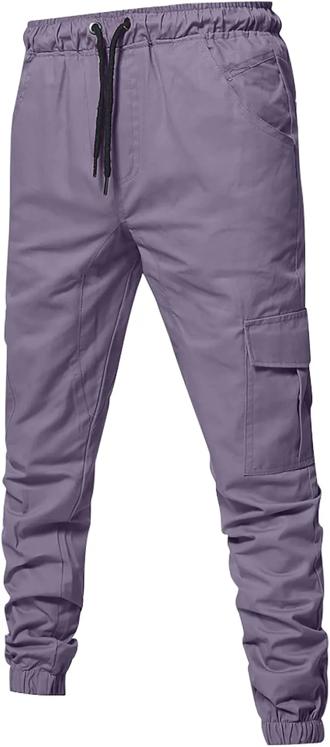 Ymosrh Men's Stretch Athletic Joggers - Solid Color Cargo Pants Sweatpants Trousers Casual Long Pants