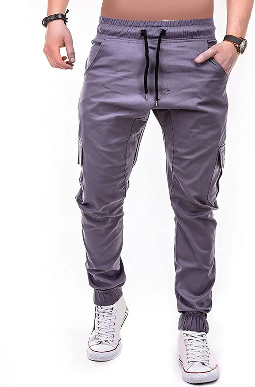 Ymosrh Men's Stretch Athletic Joggers - Solid Color Cargo Pants Sweatpants Trousers Casual Long Pants
