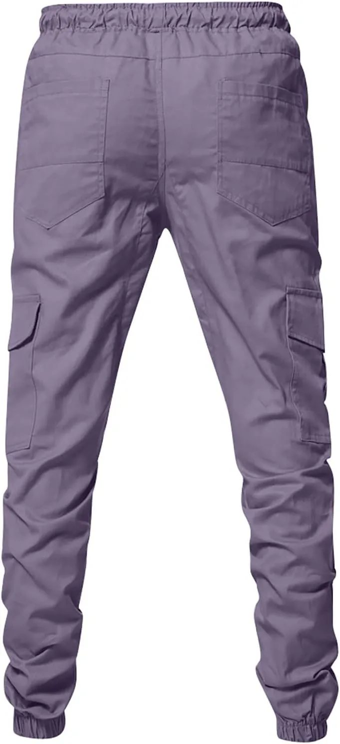 Ymosrh Men's Stretch Athletic Joggers - Solid Color Cargo Pants Sweatpants Trousers Casual Long Pants