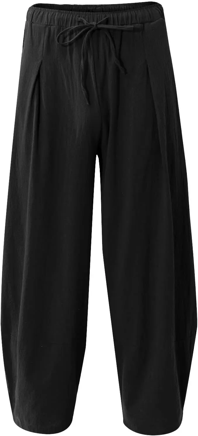 Ymosrh Thick Winter Pants for Men Linen Harem Pants Cotton Casual Trousers Wide Leg Pants Lightweight Big and Tall