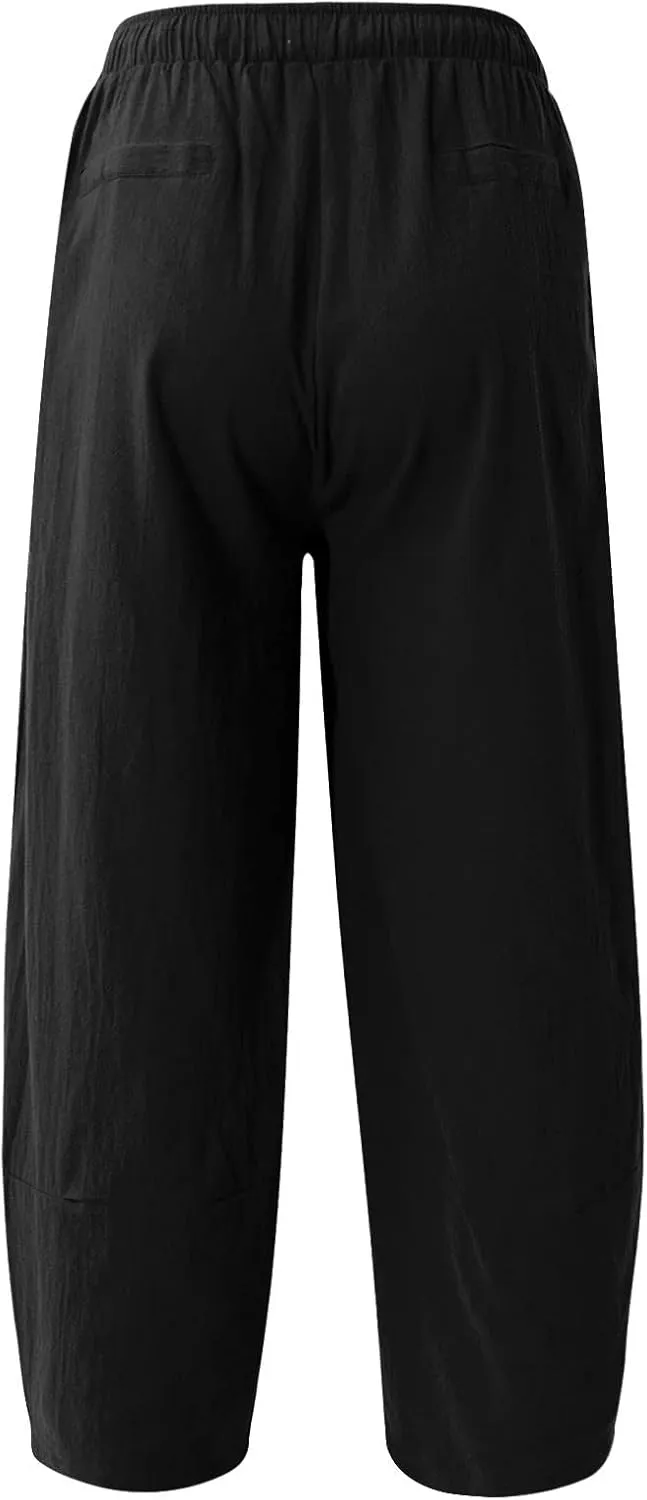 Ymosrh Thick Winter Pants for Men Linen Harem Pants Cotton Casual Trousers Wide Leg Pants Lightweight Big and Tall