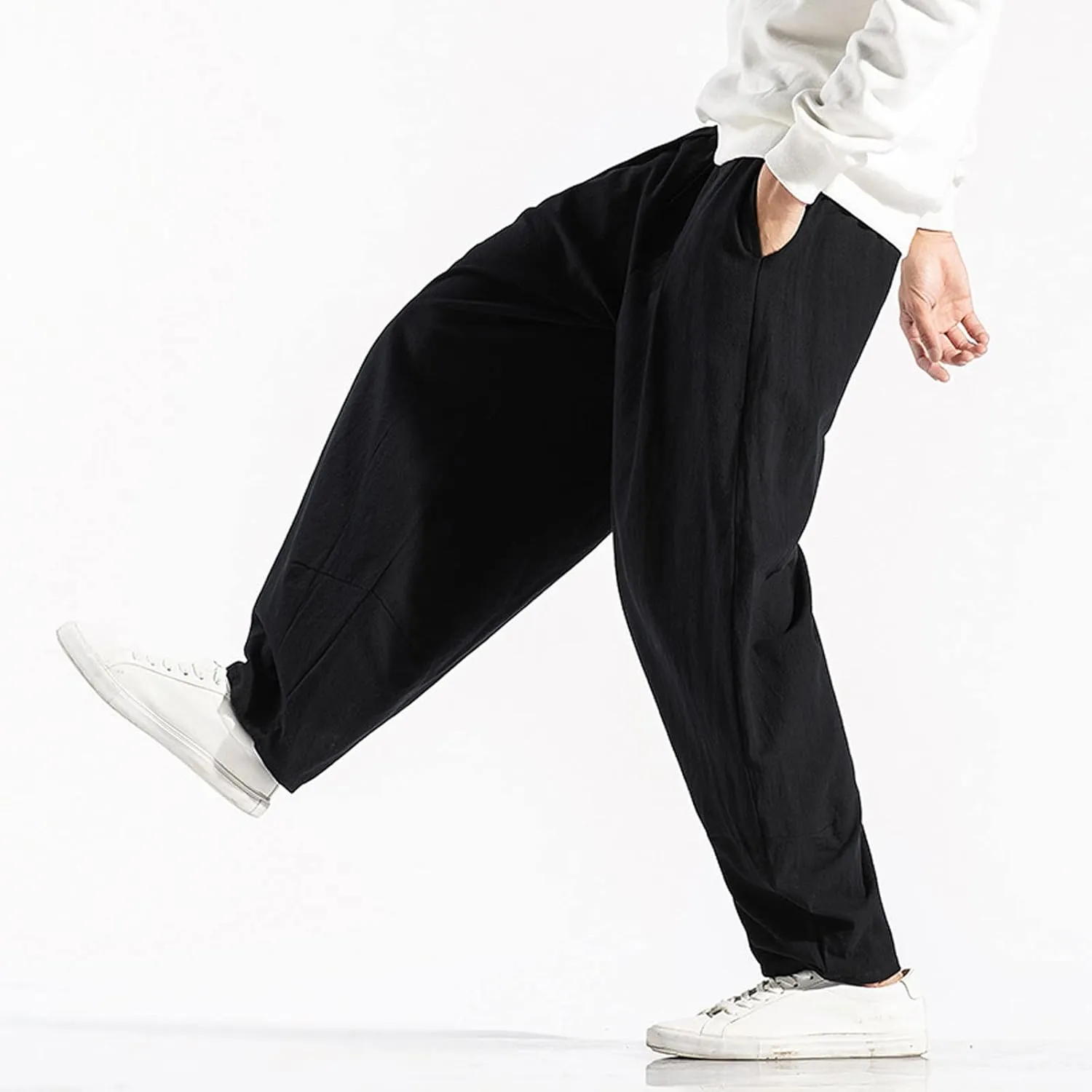 Ymosrh Thick Winter Pants for Men Linen Harem Pants Cotton Casual Trousers Wide Leg Pants Lightweight Big and Tall