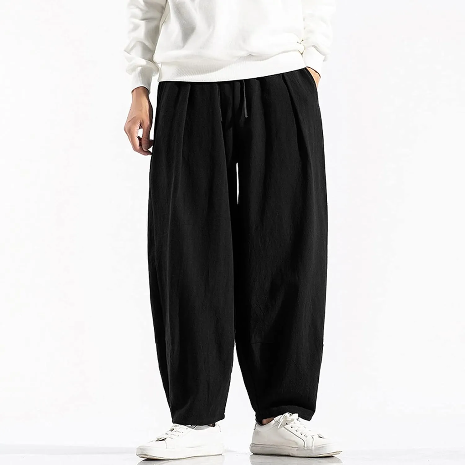 Ymosrh Thick Winter Pants for Men Linen Harem Pants Cotton Casual Trousers Wide Leg Pants Lightweight Big and Tall