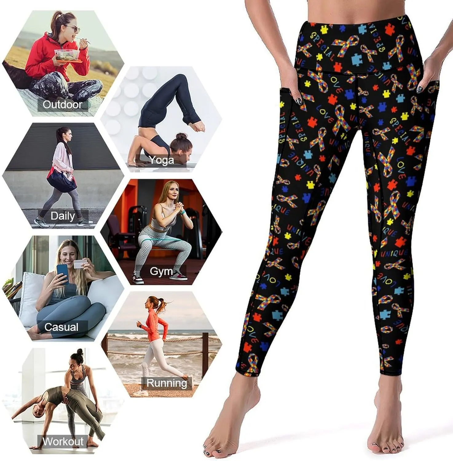 Yoga Pants with Pocket Women 80s 90s Pineapple Leggings High Waist Stretch Workout Trousers Fitness Tights for Running