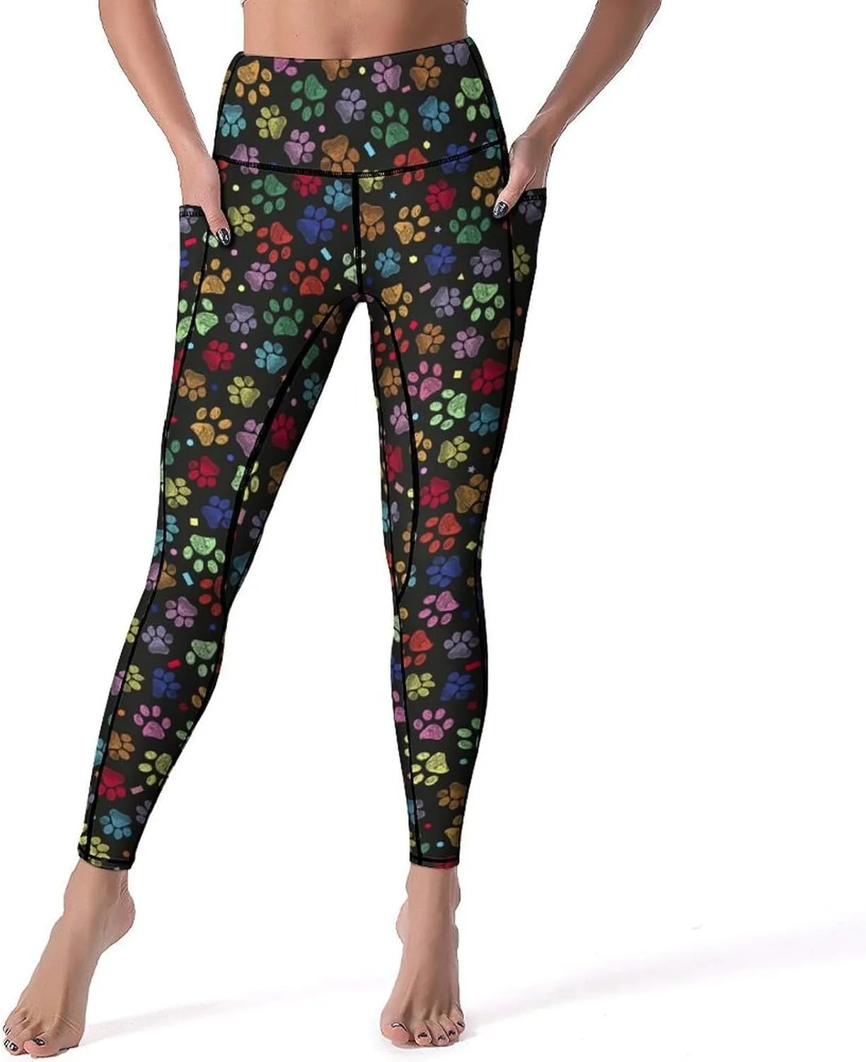 Yoga Pants with Pocket Women 80s 90s Pineapple Leggings High Waist Stretch Workout Trousers Fitness Tights for Running