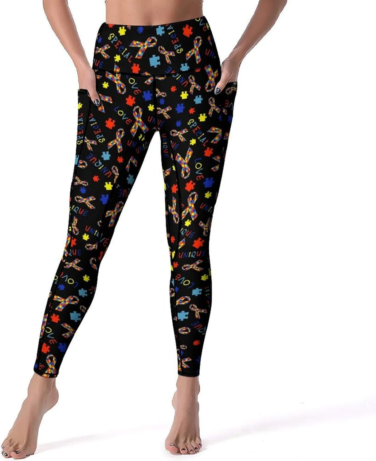 Yoga Pants with Pocket Women 80s 90s Pineapple Leggings High Waist Stretch Workout Trousers Fitness Tights for Running