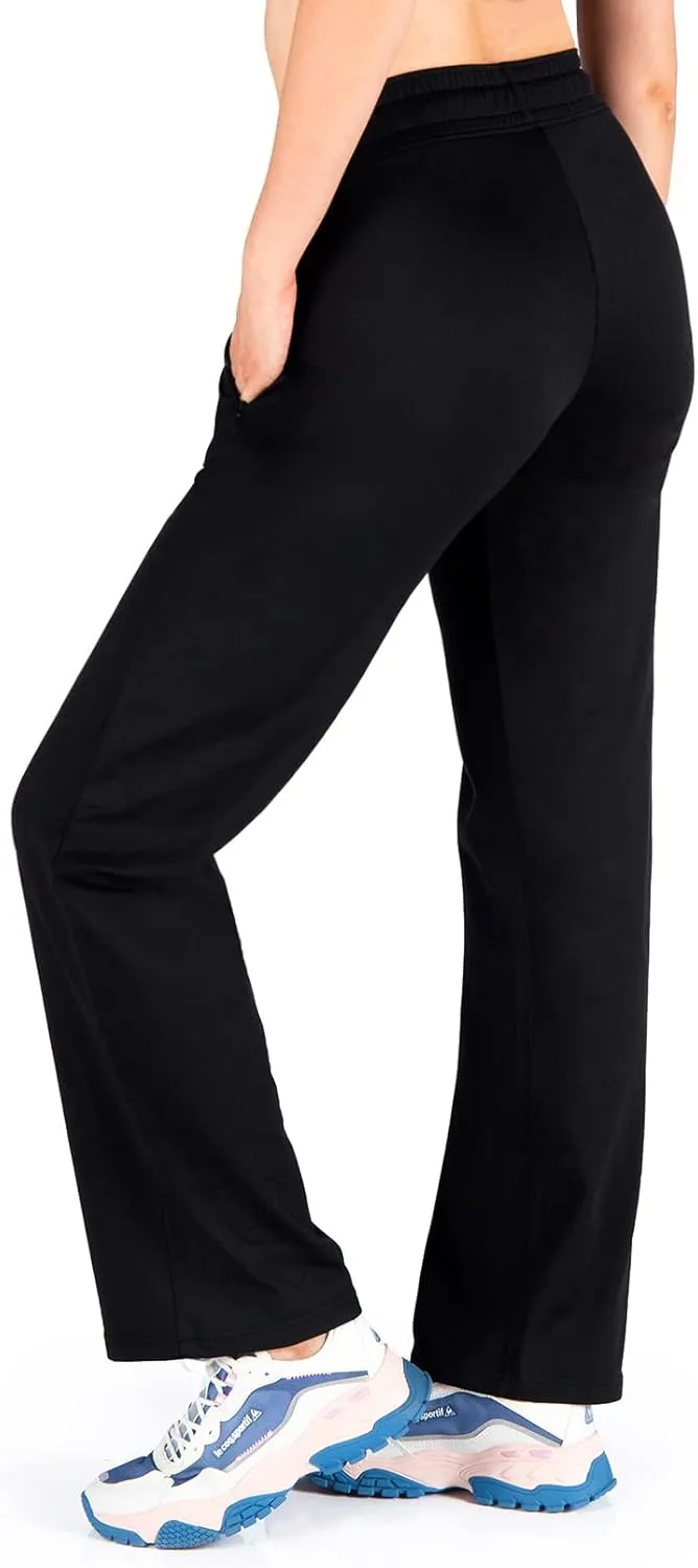Yogipace,Zipper Pockets,Women's Petite/Regular/Tall Water Resistant Fleece Lined Pants Straight Leg Winter Thermal Sweatpants