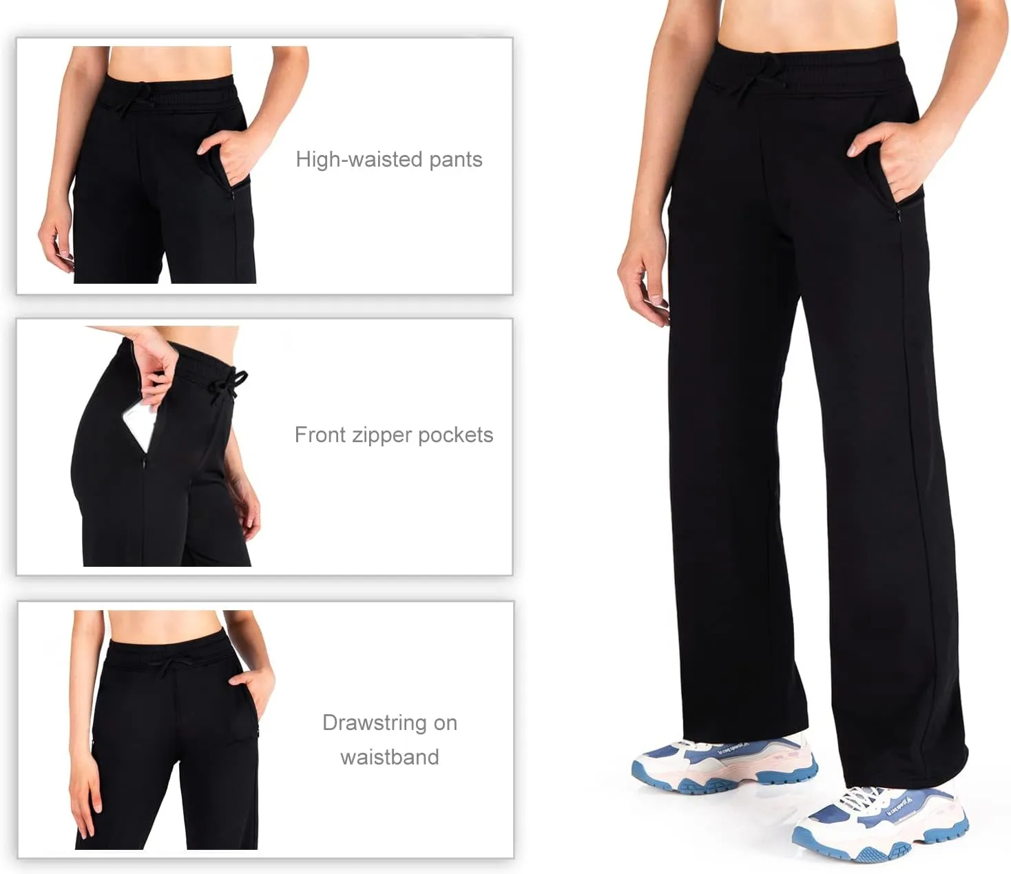 Yogipace,Zipper Pockets,Women's Petite/Regular/Tall Water Resistant Fleece Lined Pants Straight Leg Winter Thermal Sweatpants