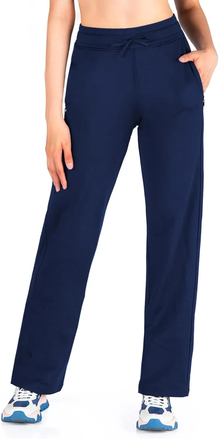 Yogipace,Zipper Pockets,Women's Petite/Regular/Tall Water Resistant Fleece Lined Pants Straight Leg Winter Thermal Sweatpants