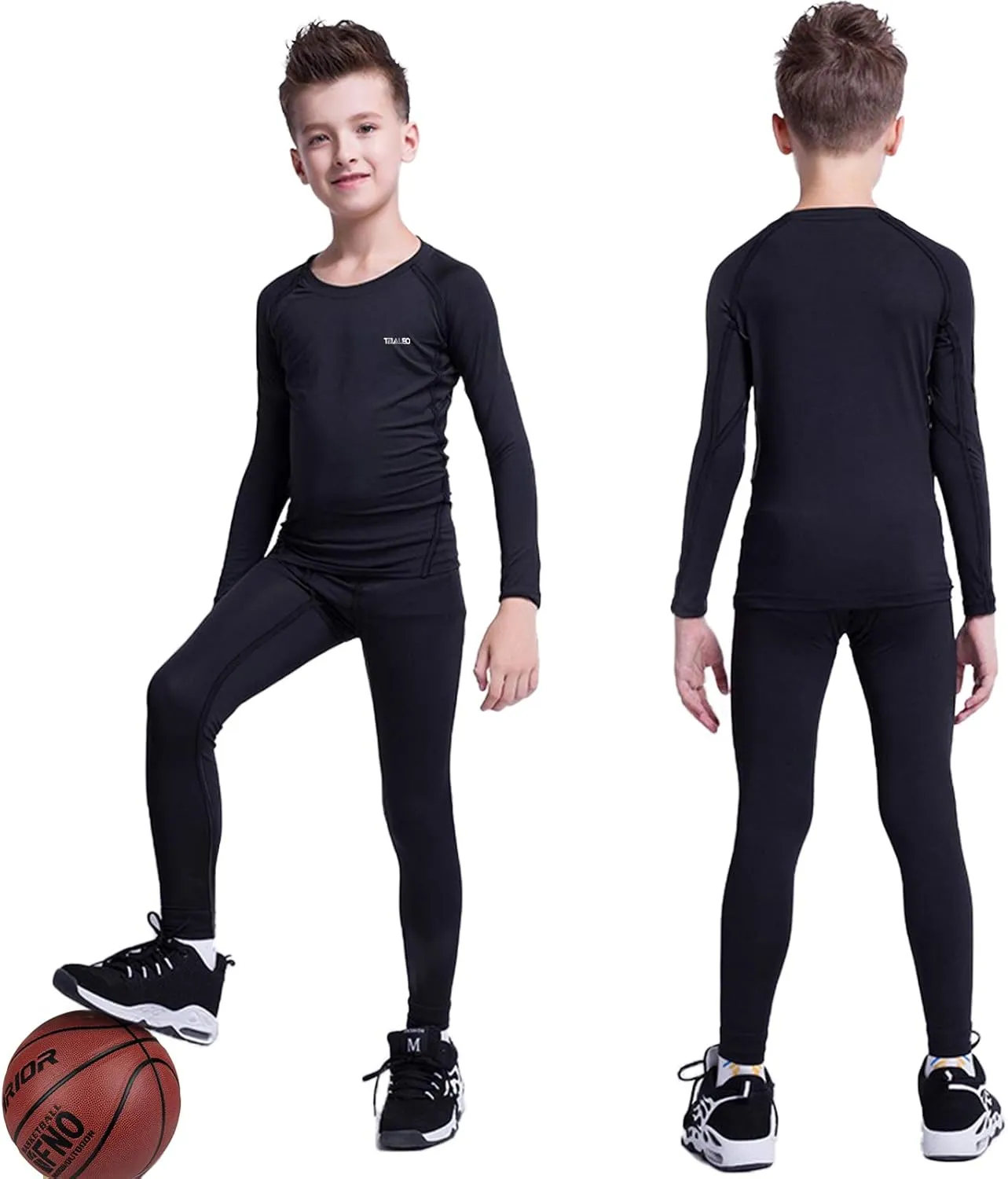 Youth Boys Girls Thermal Compression Shirt Fleece Lined Turtle Neck Top Athletic Base Layer Undershirt