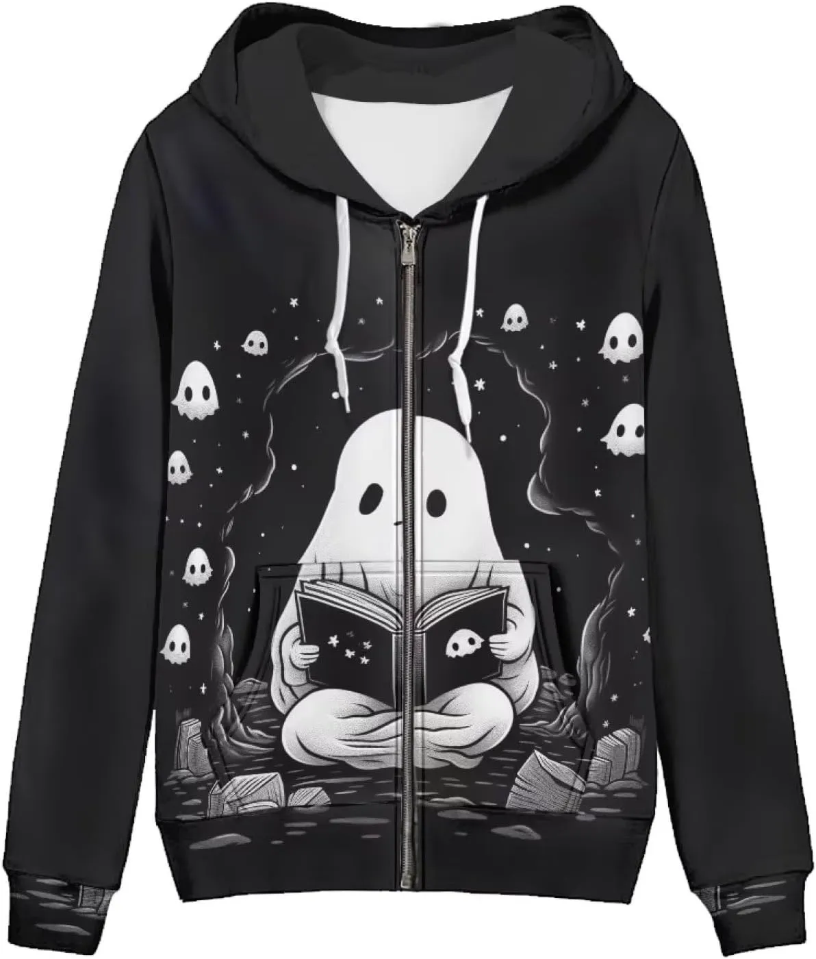 Ystardream Women's Zip Up Drawstring Drop Shoulder Casual Long Sleeve Sweatshirt