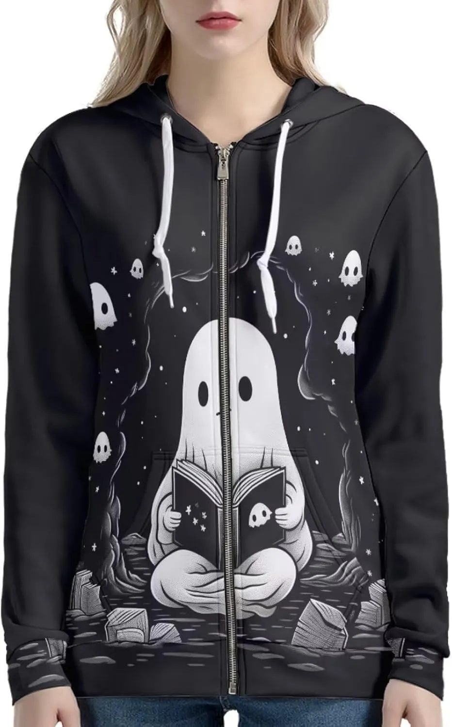 Ystardream Women's Zip Up Drawstring Drop Shoulder Casual Long Sleeve Sweatshirt