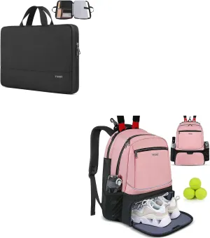 Ytonet Laptop Case 15.6 Inch, Water Resistant Laptop Bag Sleeve, Tennis Backpack for Women Men 2 Rackets