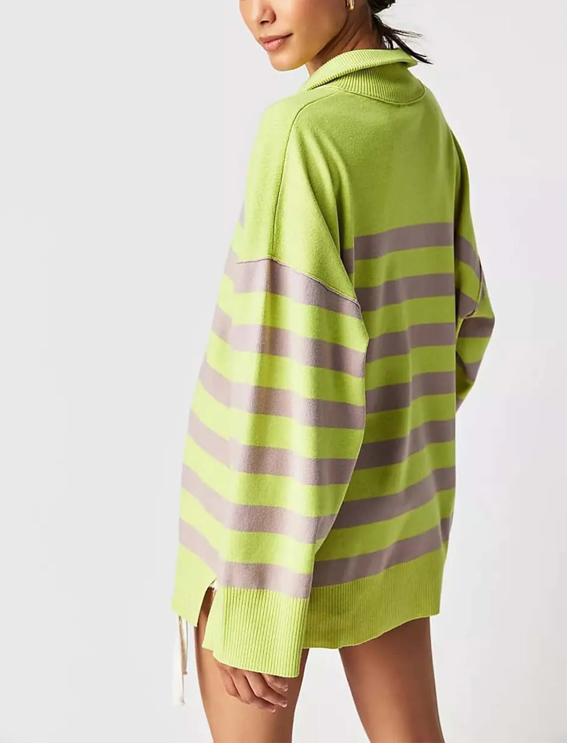 Yuemengxuan Women Y2k Striped Sweatshirts Quarter Zip Pullover Sweater Oversized Sweatshirt Hoodies Fall Fashion Outfits