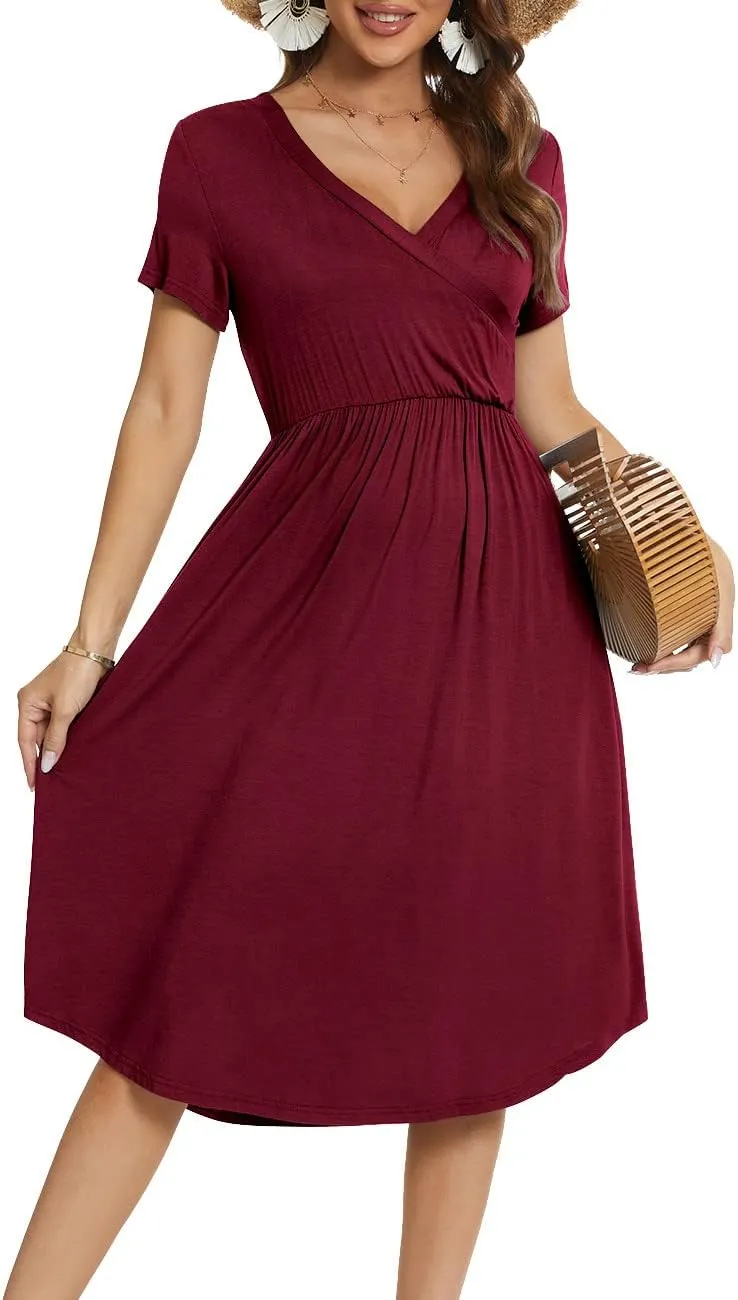 YUNDAI Womens Dress Mini Casual Loose Short Sleeve Polka Dot Knee Length Dresses with Pockets
