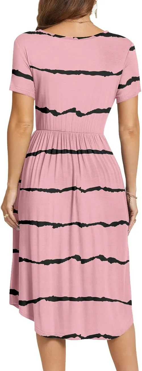 YUNDAI Womens Dress Mini Casual Loose Short Sleeve Polka Dot Knee Length Dresses with Pockets