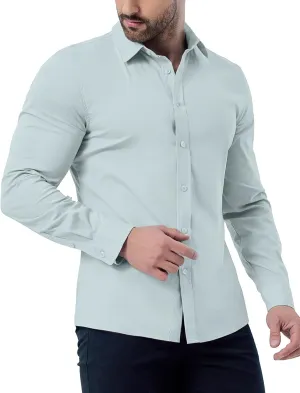 ZAFUL Mens Dress Shirts Slim Fit Button Down Long Sleeve Stretch Collared Shirt Cotton Wrinkle Free Button Up Mens Tops