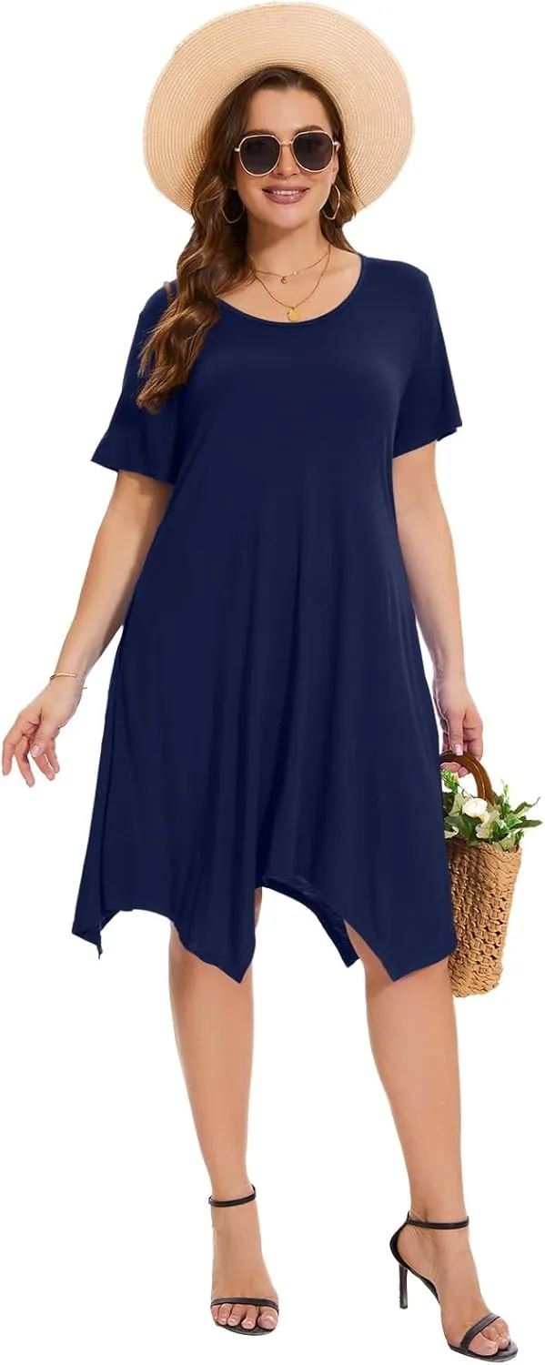 ZENNILO Plus Size Tshirt Dress with Pockets Casual Summer Dresses Crew Neck Short Sleeve Swing Dress for Women
